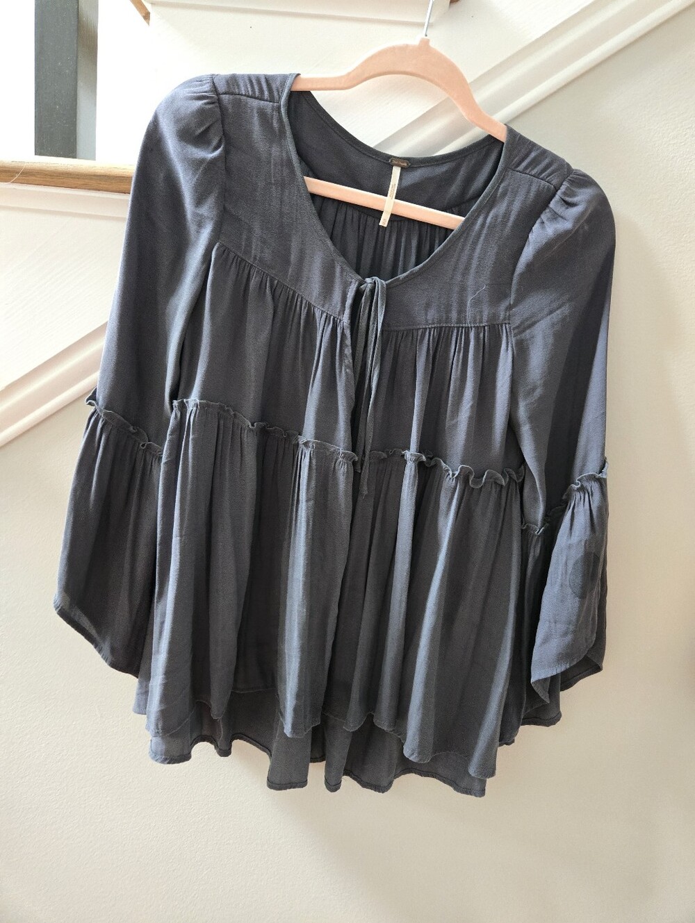 Free People Flowy Peasant Blouse - Slate Gray